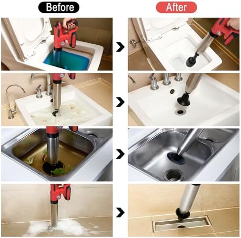 Electric Toilet Plunger with 2 batteries，Drain Clog Remover Tools,High Pressure Air Toilet Plungers Heavy Duty Plunger For Toilet,Bathroom,Floor Drain,Sewer,Pipe，RED