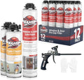Kraken Bond Window & Door Expanding Foam Sealant - (12x24oz) Professional Gap Filling Gun Use Polyurethane Spray Foam, Low Expansion Waterproof Gap Filler, Gun&Cleaner Included - 12 Pack