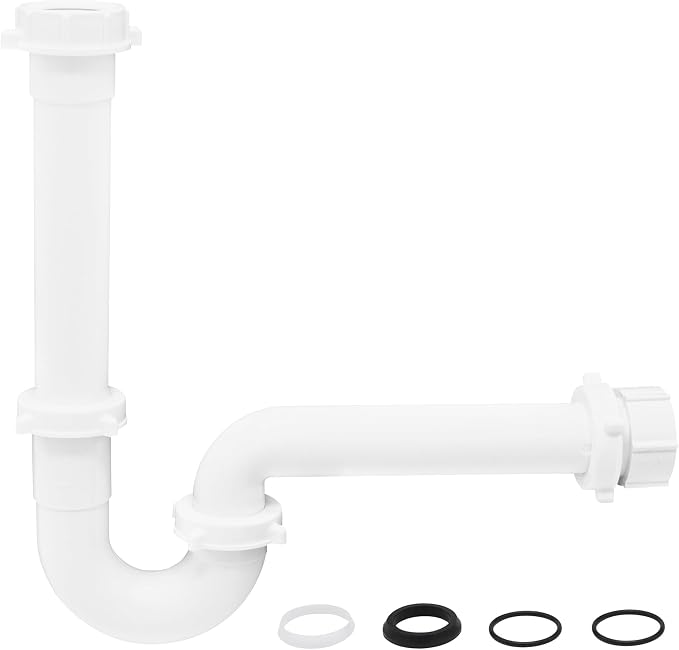 Pack 50 1-1/2 Inch Bayonet P-Trap Kit, Patented Polypropylene with PVC Marvel Adapter, Includes J-Bend, Flanged Wall Arm, Bayonet Reducing Bushing, O-Rings & Washers
