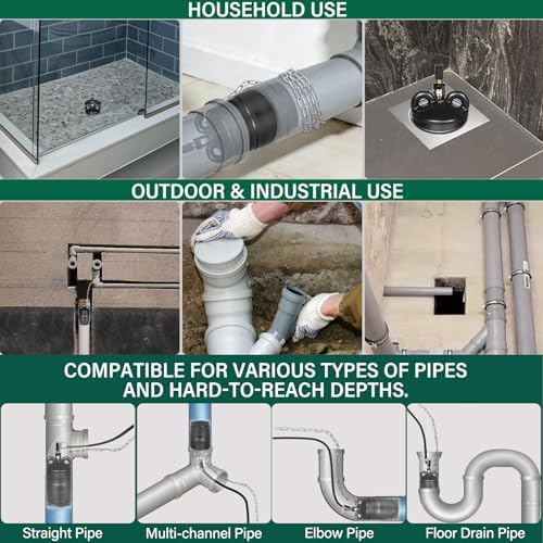 6 Inch Inflatable Pipe Plug Kit with Fast Air Pump & Extension Hose, Heavy Duty Rubber Sewer Test Ball with Safety Chain & Valve Tool for Drain Blocking & Leak Testing(Fits 5.8"-6.2" Pipes)