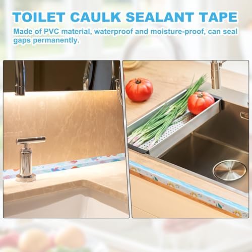 PATIKIL Caulk Tape Waterproof Self Adhesive, PVC Toilet Caulking Sealant Strip Bathtub Caulk Sealing Strip Tape for Bathroom Kitchen Countertop, Seaweed (1.4 Inch x 10.5 Ft)