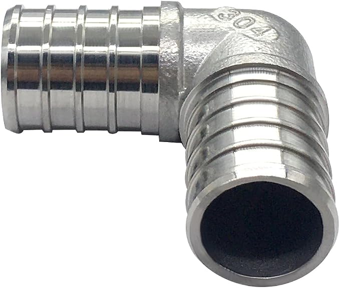 3/4 Inch PEX 90 Degree Elbow Stainless Steel Barb Crimp Pipe Fitting for PEX Pipe (Pack of 3)