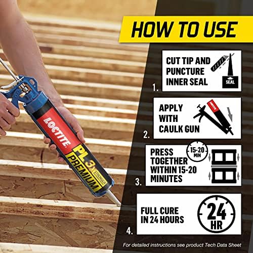Loctite PL Premium Polyurethane Construction Adhesive, 10 fl oz Cartridge, 1 Pack - Versatile Construction Glue for Wood, Concrete, Stone, Metal & More