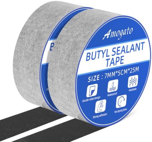 2 Pack Double Sided Butyl Sealant Tape, 2" x 82' - 28 Mil Thick Black Vapor Barrier Butyl Tape for Crawl Space, Concrete, Brick, Foundation Waterproof Seal for Wall Liner & RV Repair