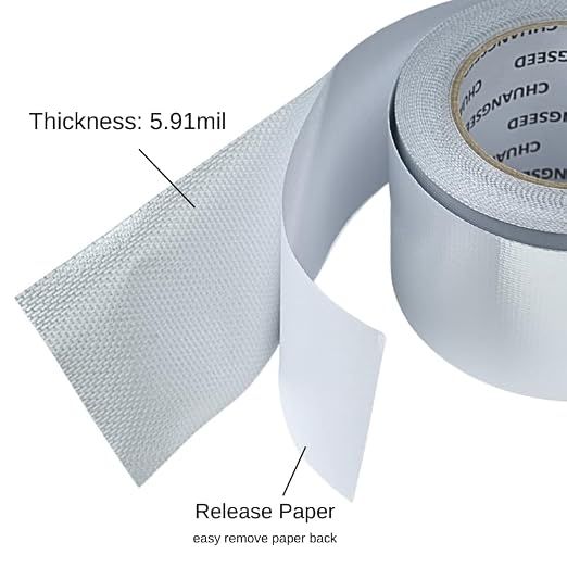 CHUANGSEED Adhesive Aluminum Foil Fiberglass Heat Shield Tape 3in x 90ft, Reflective Material Cool Tape Self-Adhesive for HVAC, Pipe, Auto,High Temp Protection