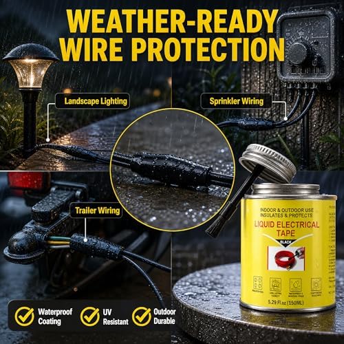 5.29 oz Liquid Electrical Tape, Waterproof Sealing Glue with Brush Cap, Insulating Sealant for Electrical Connections, Plugs, Circuit Boards, Marine & Automotive Use (Black)