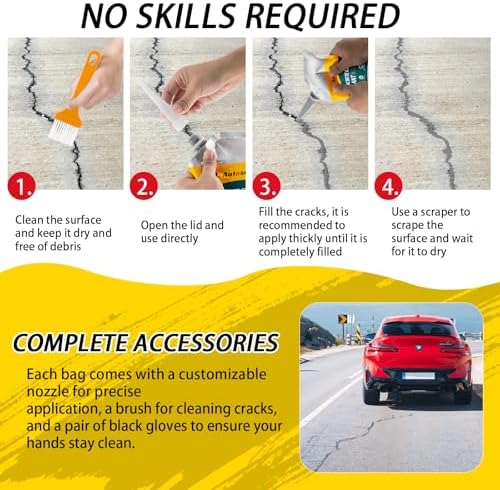 Concrete Crack Filler, Cement Crack Filler, Self-Leveling Concrete Crack Repair Filler, High-Elasticity Waterproof Caulking Glue for Driveways, Walkways, Patios, and Driveway Crack Repair– 10 PCS
