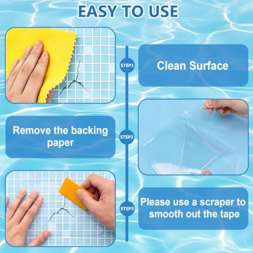 10pcs Self-Adhesive Underwater Vinyl Pool Patch Kit - 4in x 7.8in Clear TPU Pool Liner Repair Patch Kit for In-Ground or Above Ground Pools Inflatable Swimming Pool