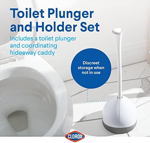 Clorox Toilet Plunger with Hideaway Caddy,– for Bathroom Organization and Storage,Bathroom Accessories,Toilet Unclogger,with Holder,White,(Pack of 12)