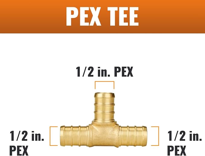 SUNGATOR 6-Pack 1/2" PEX Tee, PEX Fittings 1/2 Inch Tee | Brass
