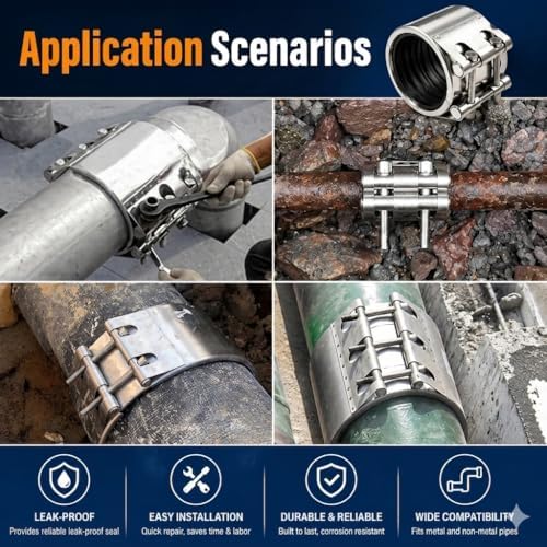 Pipe Repair Clamp,6 inch(158mm-161mm) Stainless Steel Leak Sealer, Heavy Duty Pipe Leak Repair Kit for Metal & PVC Pipes, for Burst & Crack Water Pipe Emergency Maintenance