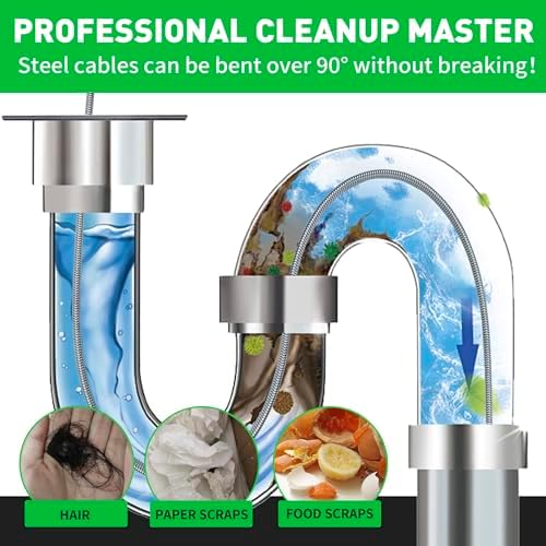 BACOENG 25Ft Drain Auger, Heavy Duty Plumbing Snake with Drill Adapter, Use Manually or Powered for Drain Clog, Shower Sink, Comes with Gloves and Bag (Green)