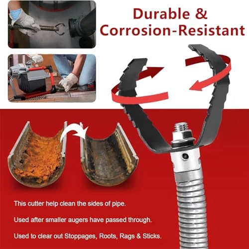 3-Piece Drain Auger Attachment Set 1-3/16" (30MM) for 4"-8" Pipe Cleaning – Includes Spiral Cutter, Grease Cutter, and Pin Key, Compatible with 1-1/4”,6/5” and 1-1/2”Cable