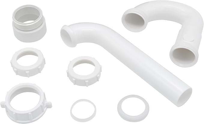 50 Pack 1-1/4 Inch P-Trap Kit, Polypropylene Tubular with PVC Marvel Adapter, Ribbed Threaded Nuts for Strong Leak-Free Connection, Includes J-Bend, Wall Arm & Washers