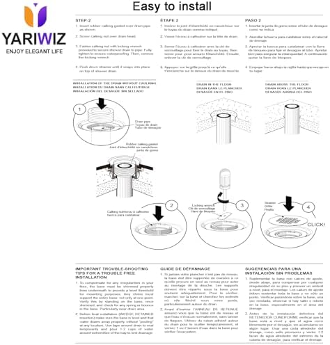 (1 Pack) Yariwiz 2" No-Caulk Snap-in Round Floor Shower Drain for Shower Pan with 4-1/4" Stainless Steel Round Grid Cover