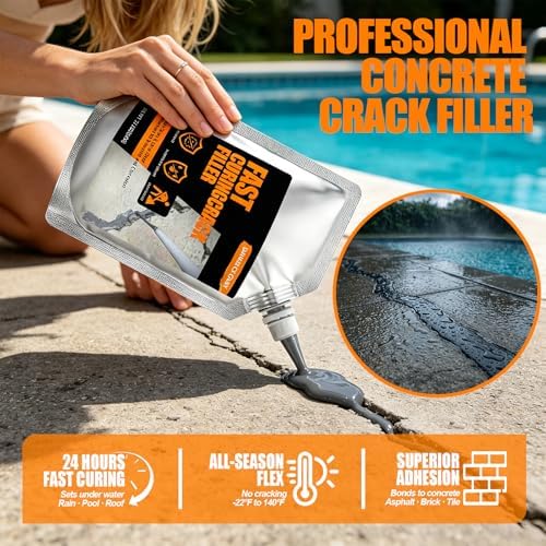 Concrete Crack Filler 4 PACK, Self-Leveling Cement Crack Repair, High Elasticity And Fast Drying, Waterproof Sealant for Driveway, Sidewalk, Patio, Concrete Joint, Indoor and Outdoor Use – Gray (76oz)