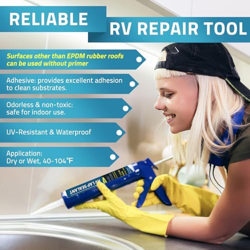 PAULINN RV Roof Sealant 12 Packs, Self Leveling Lap Sealant White, Roof Repair for Camper Repair, RV Caulking, Rubber Roof EPDM, Flexible, UV & Waterproof, no Smell and Safe for Indoor use