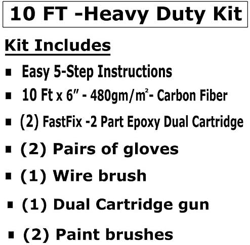 Easy Install - Heavy Duty Carbon Fiber - Wall Repair Kit - High Strength 480 gram Fabric & Epoxy (10-Ft Kit)