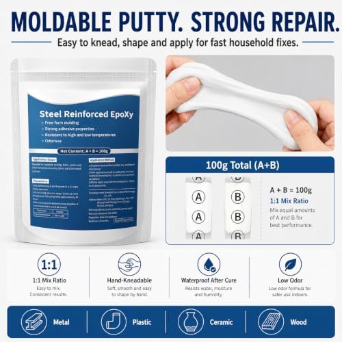 High Strength Multi-Purpose Repair Clay for Metal Wood Plastic Ceramic, Hand Kneadable Molding Adhesive, Waterproof Gap Filler Repair for Home, Plumbing, Automotive Fix (2PCS)