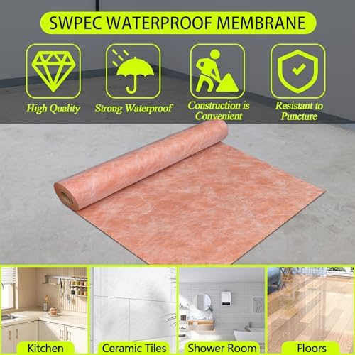 Waterproof Membrane 23.6mils 3.3x98.4'/323 Sq Ft Tile Membrane for Shower