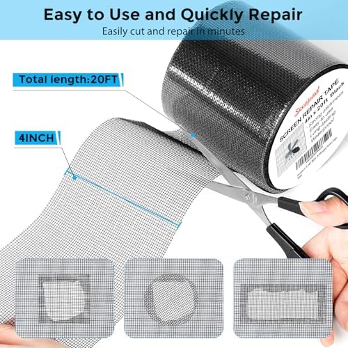 Secopad 4" x 240" (20FT) Screen Repair Tape, Screen Repair Kit, Black