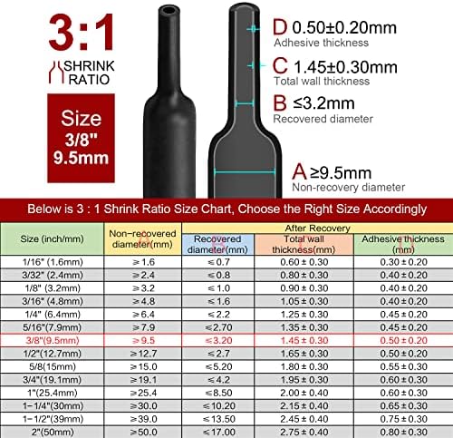 Chanzon 3:1 Ratio - 80ft Roll - Heat Shrink Tubing 3/8" (9.5mm) Black