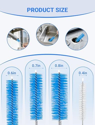 SARDVISA Drain Cleaning Brush, 66 Inch Flexible Pipe Cleaner, 3 Straw Brush