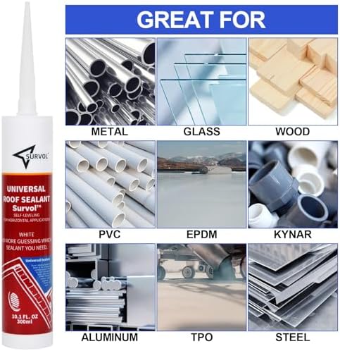 SURVOL RV Roof Sealant, Self-Leveling Lap Sealant - White, 2-Pack, Window, Skylight & Camper Repair, Vertical Surface Caulking