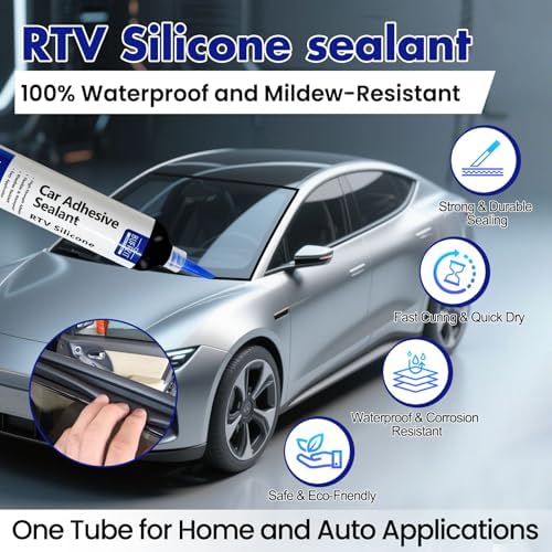 Silicone Sealant RTV 100% Silicone Waterproof Sealant – All-Purpose Caulk for Car, Kitchen, Window, Bathroom, Door – High Strength, Anti-Shrink & Crack (White, 30g/1oz)