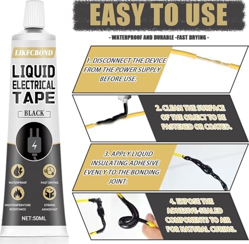 Liquid Electrical Tape Set, 100ml Insulating Wire Glue (Black) | Liquid Rubber, Waterproof Wire Adhesive Kit for Cable, Plug, Equipment, Cord