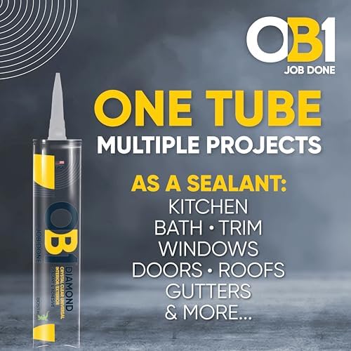 OB1 Universal Caulk Sealant & Adhesive Diamond Crystal Clear 10.1oz | Professional Grade All-in-One Advanced Hybrid | Water Resistant Internal & External | Shrink Crack & UV Resistant | 1 Cartridge