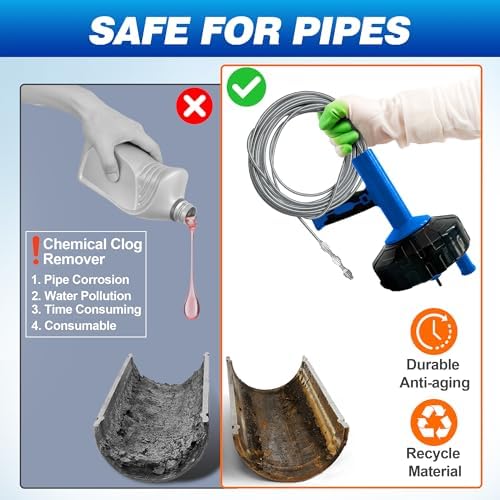 Drain Auger 33Ft, Auto-Feed Drain Snake Hair Drain Clog Remover, Blue