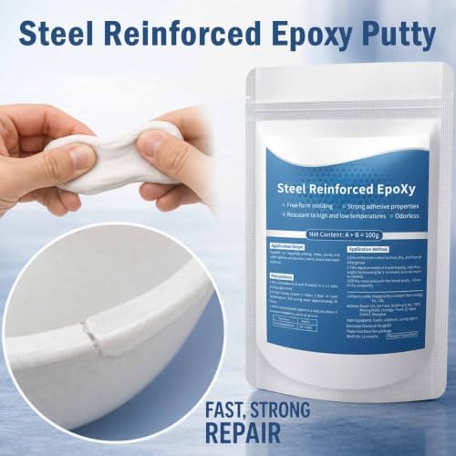 Strong Clay Iron Adhesive, Steel Reinforced Epoxy Putty, AB Two-Part, Waterproof, Heat Resistant, Fast Repair Filler for Metal Wood Ceramic Concrete Tile Plastic PVC Cracks Holes (10.5oz)