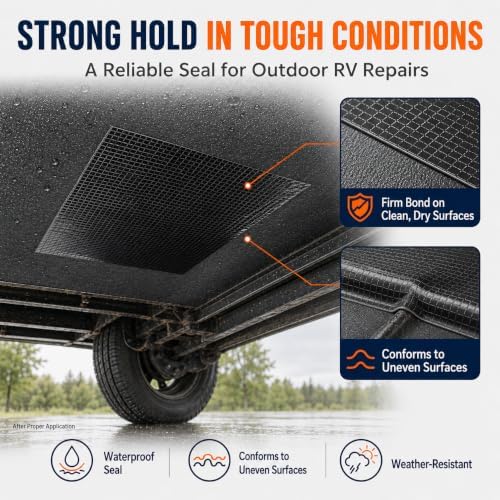 RV Underbelly Tape, 6 in x 66 ft Waterproof Repair Tape | Permanent butyl adhesive fabric tape seals tears, holes and cuts for RV, camper, travel trailer and mobile home underbelly
