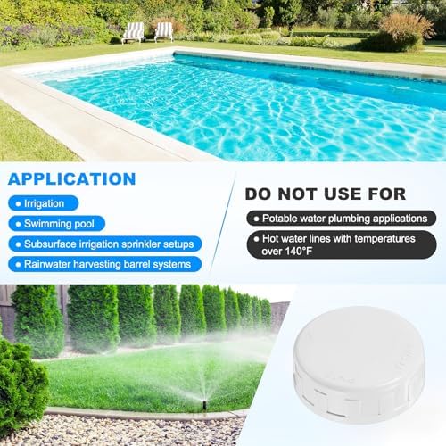 M METERXITY 4-Pack PVC Pipe End Cap Plug Adapter 2 inch, White | Female Thread Water End Cap Connector, with Sealing Tape, for Yard, Watering Irrigation Systems