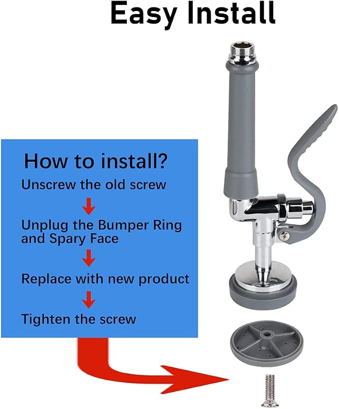 Pre Rinse Sprayer Repair Kit for Most 1.42 GPM Commercial Sink Faucet Replacement Spray Face, Bumper, and Screw Repair Kit Grey
