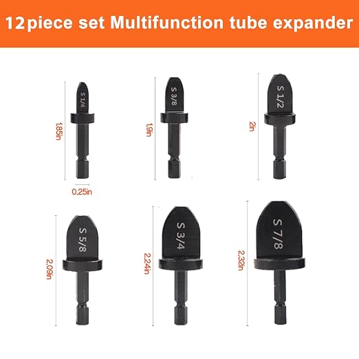 12PCS HVAC Swage Tool Copper Pipe Expander Set - Manual Swaging Tool Kit with Bit Holders, HVAC Hand Tools for Air Conditioner Copper Tubing 1/4'', 3/8'', 1/2'', 5/8'', 3/4'', 7/8''