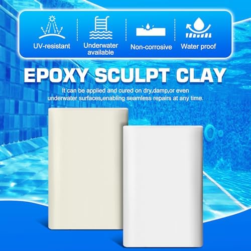 Pool Putty, 12oz Epoxy Putty, 2 Part White Underwater or Above Fast Repair, Fix Leaks, Cracks, Filling, Sculpting for Fixing Swimming Pools, Stone, Ceramic, Plastic, Metal, Wood, Glass and Acrylic
