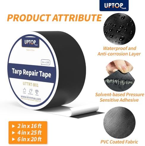 UPTOP Waterproof Butyl Tape, RV Underbelly Tape, 4in x 25ft Heavy Duty Scrim Shield Tarp Repair Tape, Waterproof UV-Resistant Duct Tape for RV, Camper, Tent, Awning, Outdoor Repair