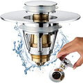 Universal Bathroom Sink Stopper - Stainless Steel Bounce Drain Filter, Pop Up Drain Stopper, Bullet Core Push Type Sink Stopper for Wash Basin, Sink Drain Plug with Anti-Clogging Strainer, Chrome