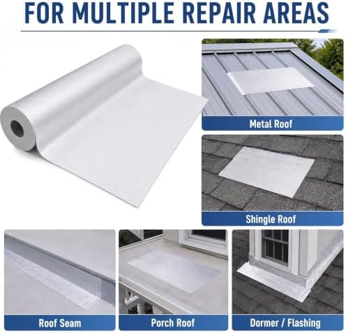 Gueevin 12 Inch X 32.8 Feet Self Stick Roll Roofing, Aluminum Flashing