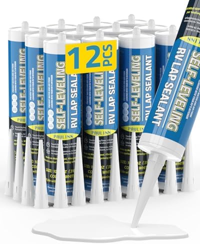 PAULINN RV Roof Sealant 12 Packs, Self Leveling Lap Sealant White, Roof Repair for Camper Repair, RV Caulking, Rubber Roof EPDM, Flexible, UV & Waterproof, no Smell and Safe for Indoor use