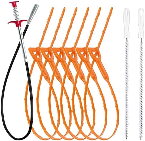 Drain Snake Hair Clog Remover Tool Set - 9 Pack Deep Cleaning Kit