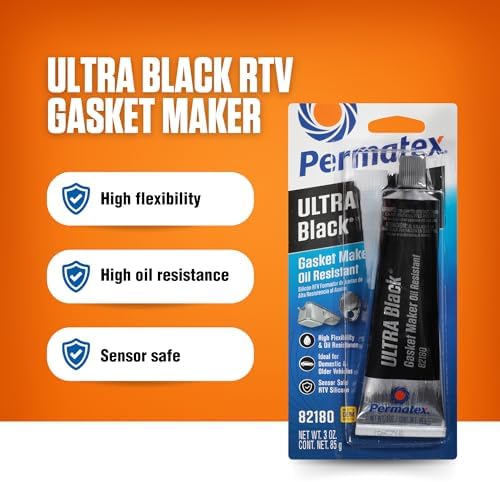 Permatex 82180 Ultra Black Maximum Oil Resistance RTV Silicone Gasket Maker, Sensor Safe and Non-Corrosive, for High Flex and Oil Resistant Applications 3 oz