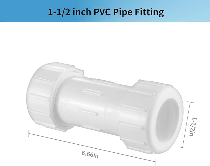 LESSO 1-1/2" PVC Compression Coupling Fittings, 2PCS, NFS White | Pipe Connection, IPS Coupling, Compression Fitting, Quick Connecting Piping and Repairs