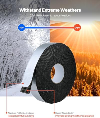 VEVOR Pipe Insulation Wrap, 32.8 FT x 2-inch Pipe Insulation Tape with Aluminum Foil Layer, Self-Adhesive Foam and Foil Pipes Wrap for Freeze Protection, Heat & Cold Resistant for Outdoor Indoor Use