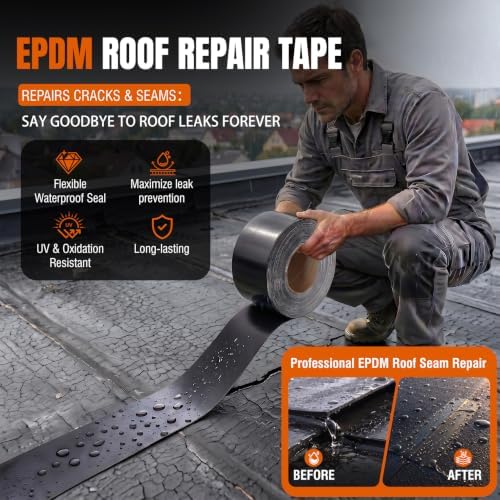 Werhoo 45 Mil EPDM Butyl Sealing Tape, 4 Inch x 32 Foot Black Self-Adhesive Weatherproof Roof Repair Membrane for Boat, Roof, Window, RV, Vent, Crawl Space