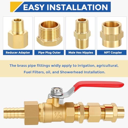 2 Packs Brass Pipe Fittings, 3/4" MNPT to 3/4" Male NPT | Brass Hex Nipple W/ Sealing Tape, Male Pipe Adapters Reducer for Air, Oil, LP, Gas