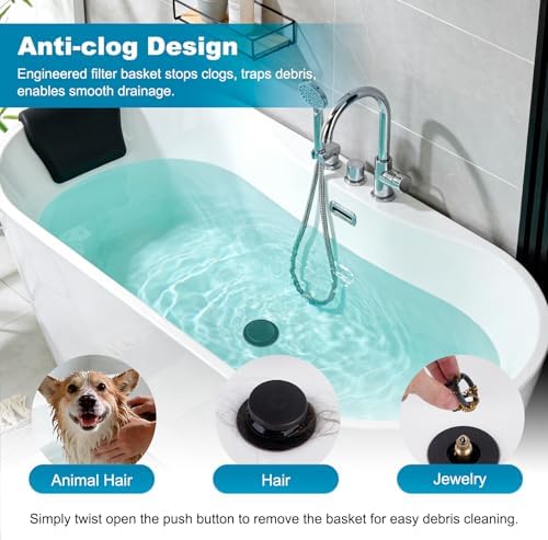 Hibbent 3 in 1 Metal Bathtub Drain Stopper, Universal Pop Up Tub Stopper