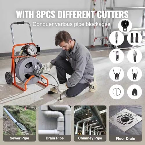 9+1 Heavy Duty Drain Snake Kit,6-Blade Grease Cutter + 8-Piece Clog Remover Set – Rustproof Manganese Steel & CNC Machined – Fits 3/8" to 3/4" Cables